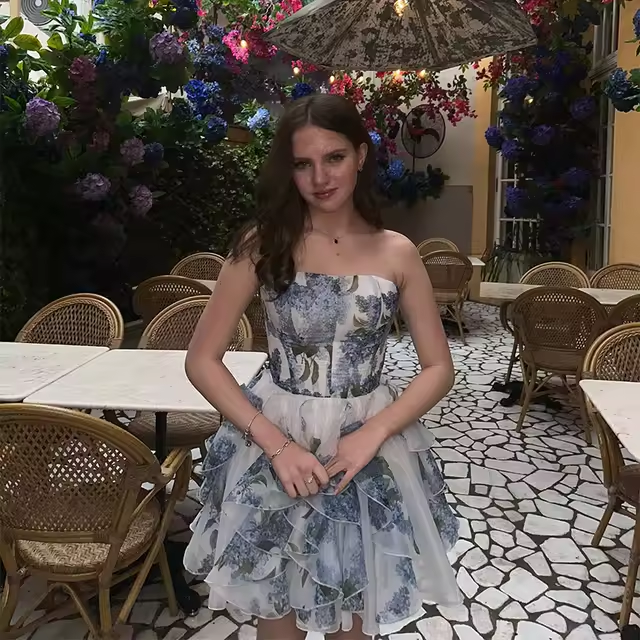 Classy Strapless Chiffon Print Floral A Line Short Graduation Homecoming Dress 16th Birthday Outfits D086