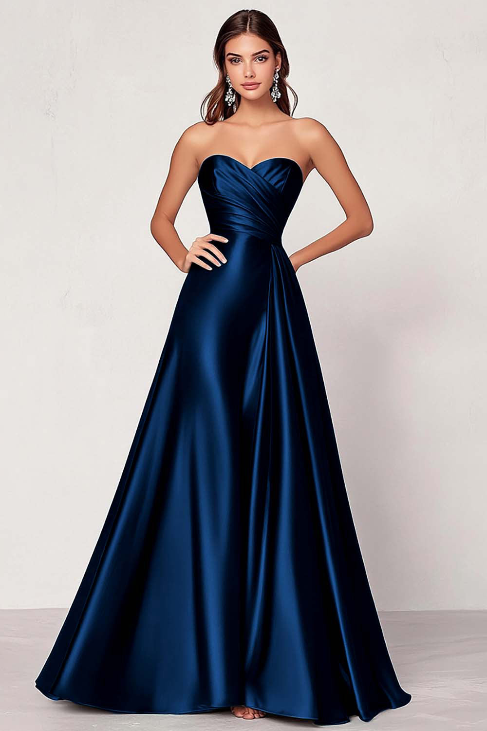 Dark Green A Line Satin Sweetheart Long Prom Dress