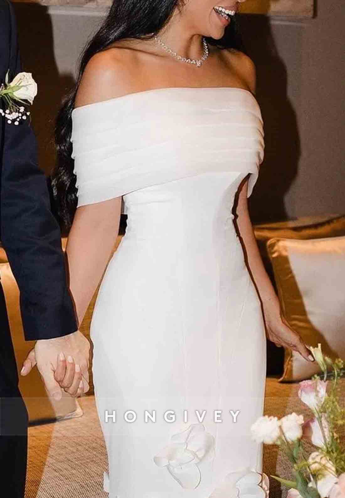 Flowers Off the Shoulder Shawl Mermaid Sweep Train Wedding Dresses
