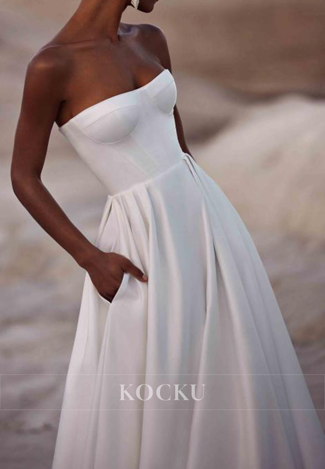 Strapless Satin Ball Gown Wedding Dress with Corset Back & Train