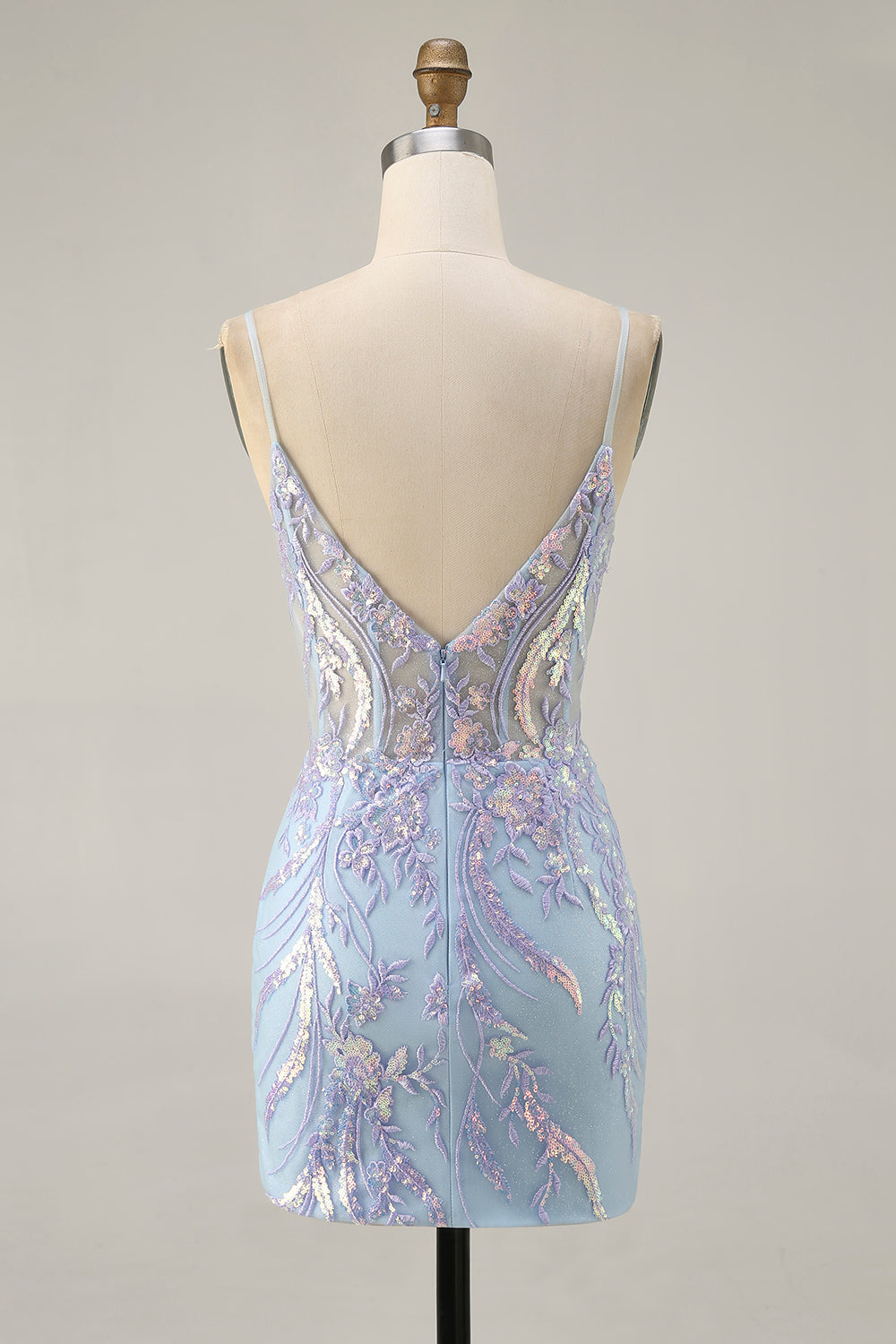 Blue Appliqued Homecoming Dress with Sequins