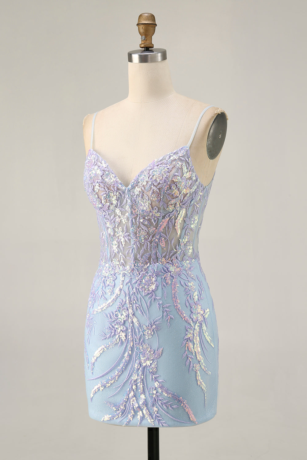 Blue Appliqued Homecoming Dress with Sequins
