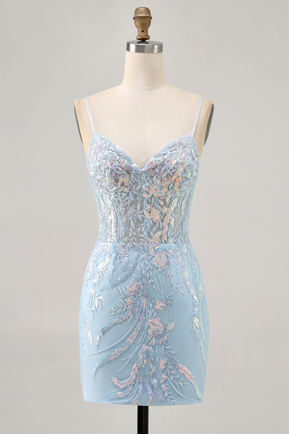 Blue Appliqued Homecoming Dress with Sequins