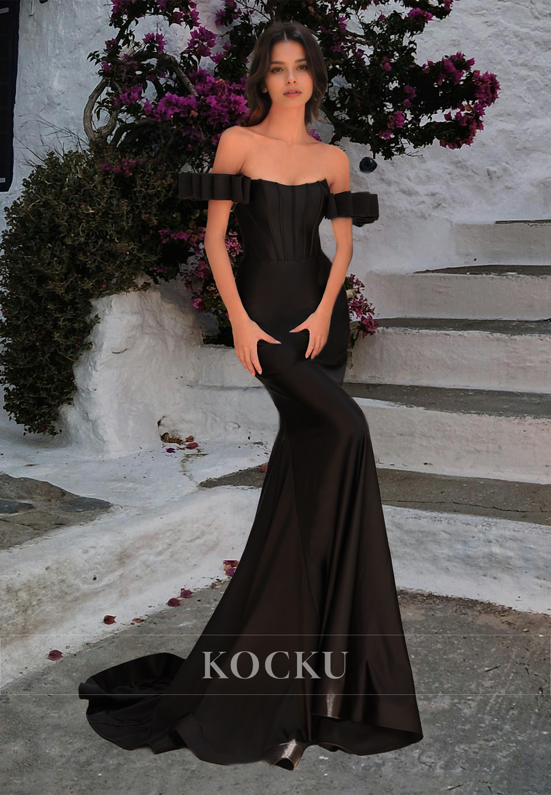 Tube Top Sleeveless Mermaid Stripe Ruched Satin Prom Formal Evening Dress with Train