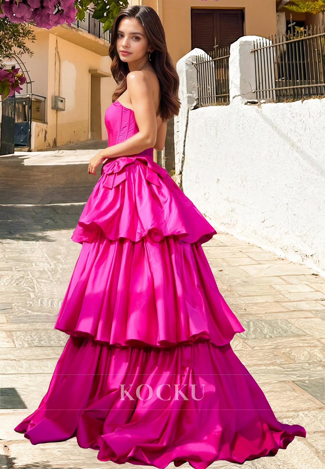 Charming A-Line Tube Top Sleeveless Bows Satin Ball Gowns Long Prom Party Dress