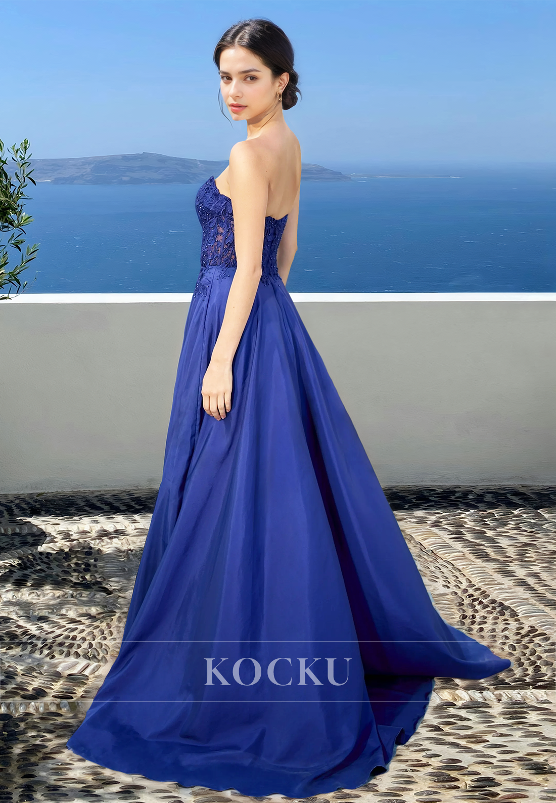 Beaded A-Line Tube Top Satin Appliques Pleats Long Prom Party Evening Dress with Train