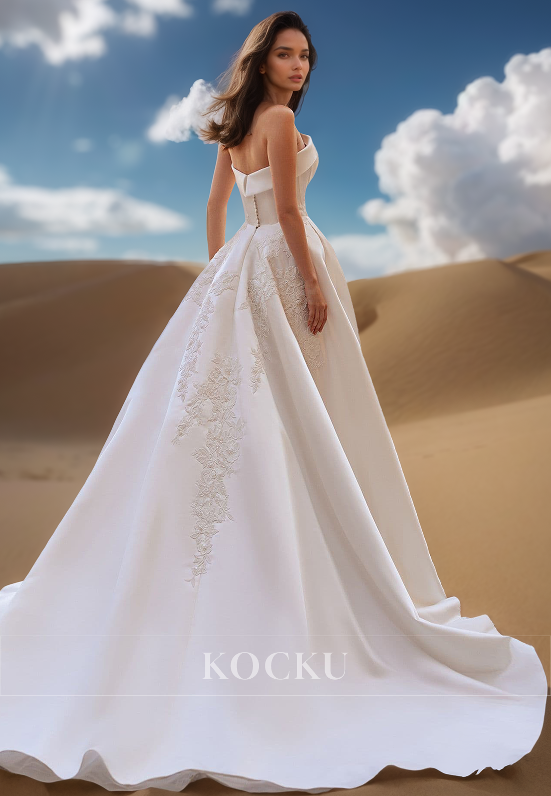 Gorgoeous Tube Top A-Line Sleeveless Beads Satin Wedding Dress Bridal Gown with Appliques