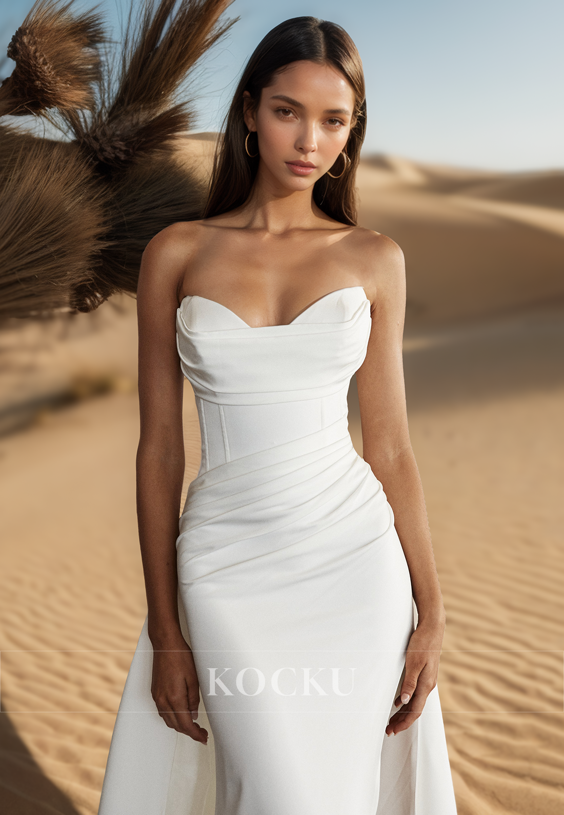 Sweetheart Satin Ruched Side Slit Dream Wedding Dress with Detachable Train