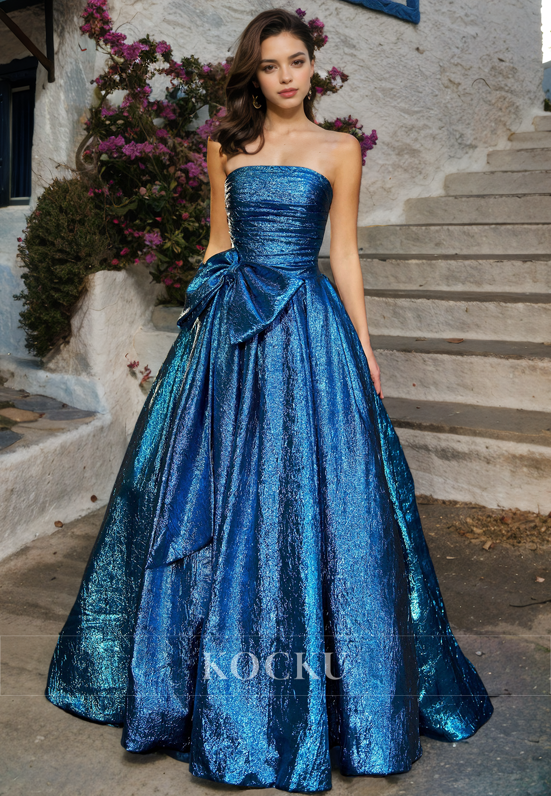 Amazing Tube Top A-Line Sleeveless Ruched Long Prom Dress with Bows Party Gowns