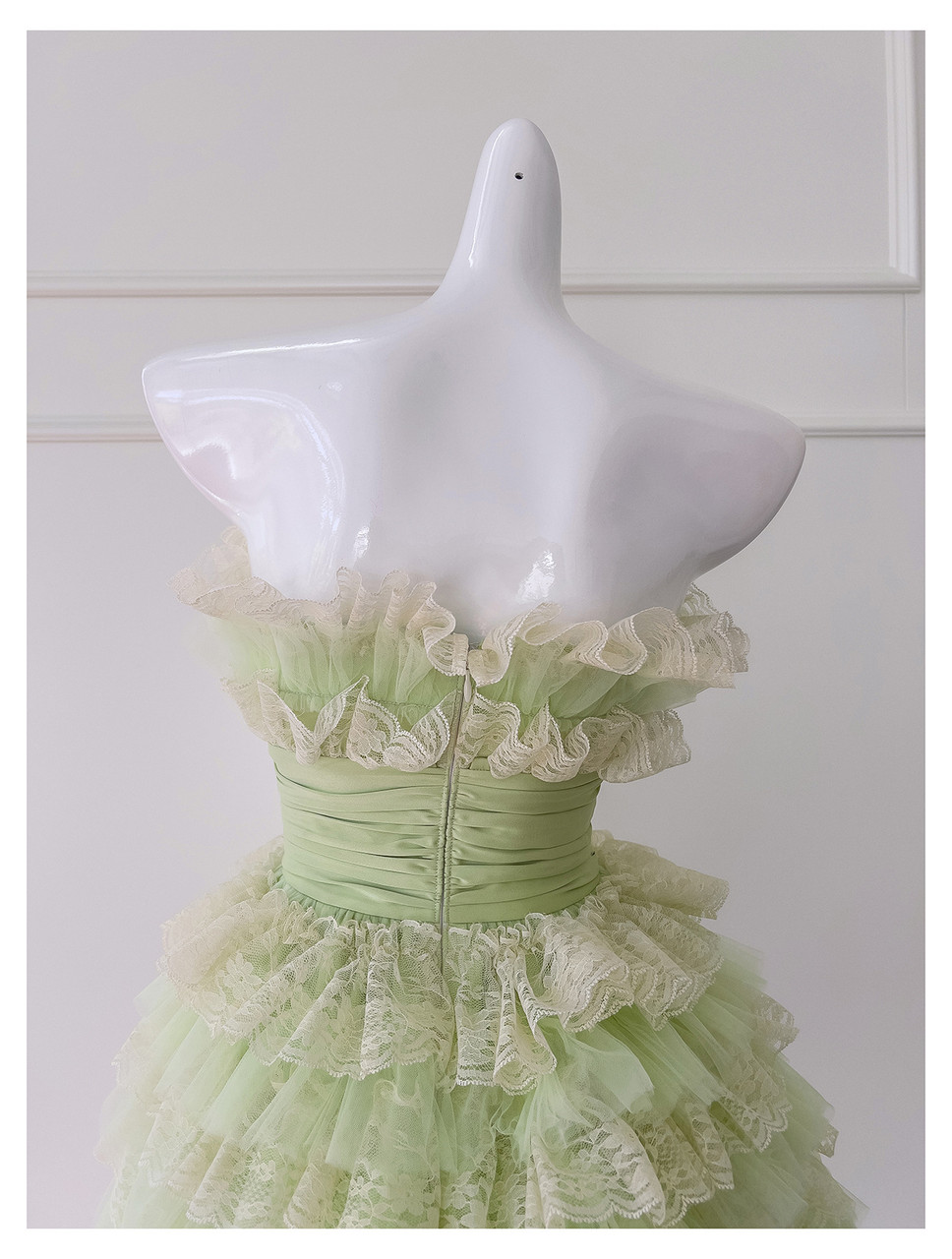 Light Green Tulle Lace Tiered Short Homecoming Dress Birthday Outfits S395