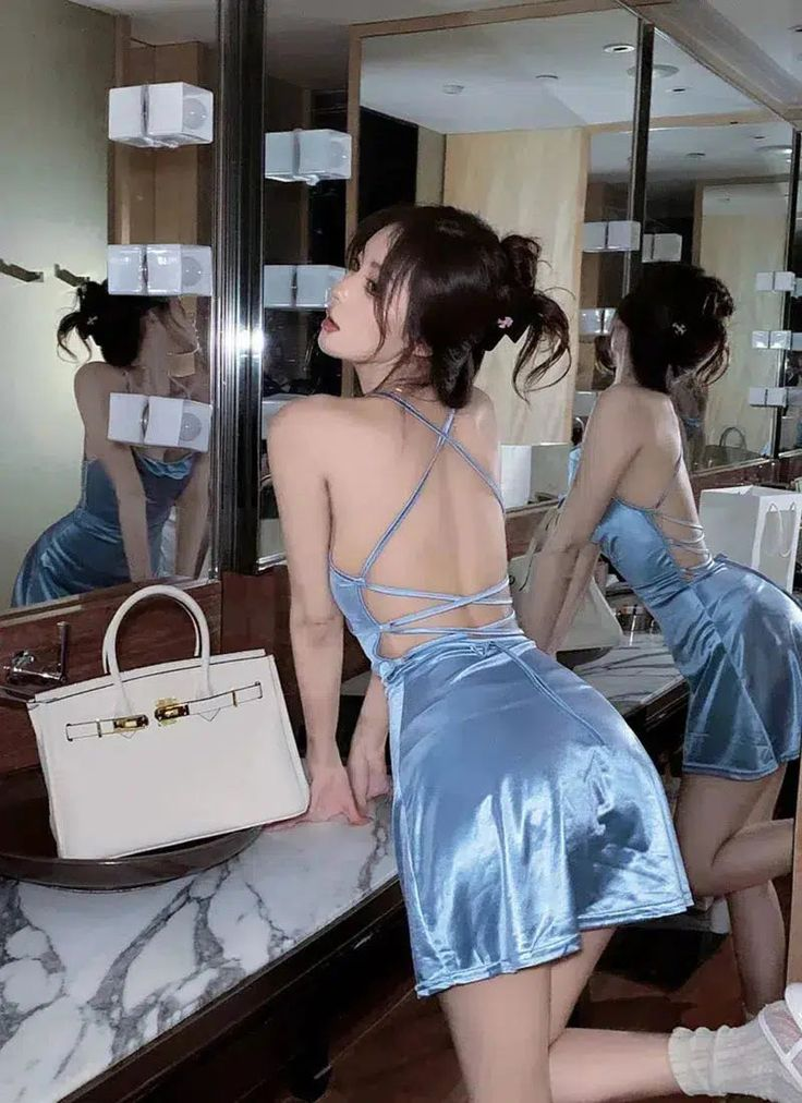 Simple Blue Halter Satin Sheath Short Birthday Outfits Sexy Homecoming Dress Cocktail Dress D168