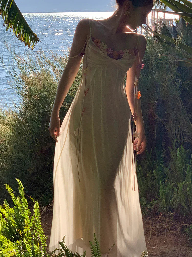 Bohemian Long Beach Dress for Women, Chic and Elegant Outfit with Spaghetti Straps, Princess Evening Gowns fg6985