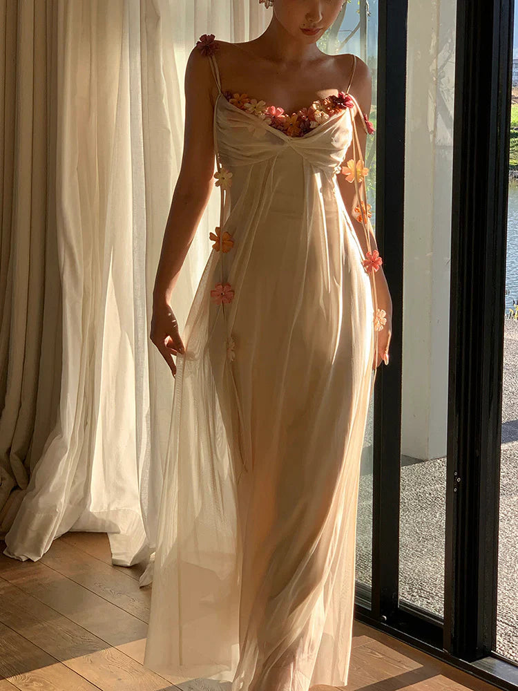 Bohemian Long Beach Dress for Women, Chic and Elegant Outfit with Spaghetti Straps, Princess Evening Gowns fg6985