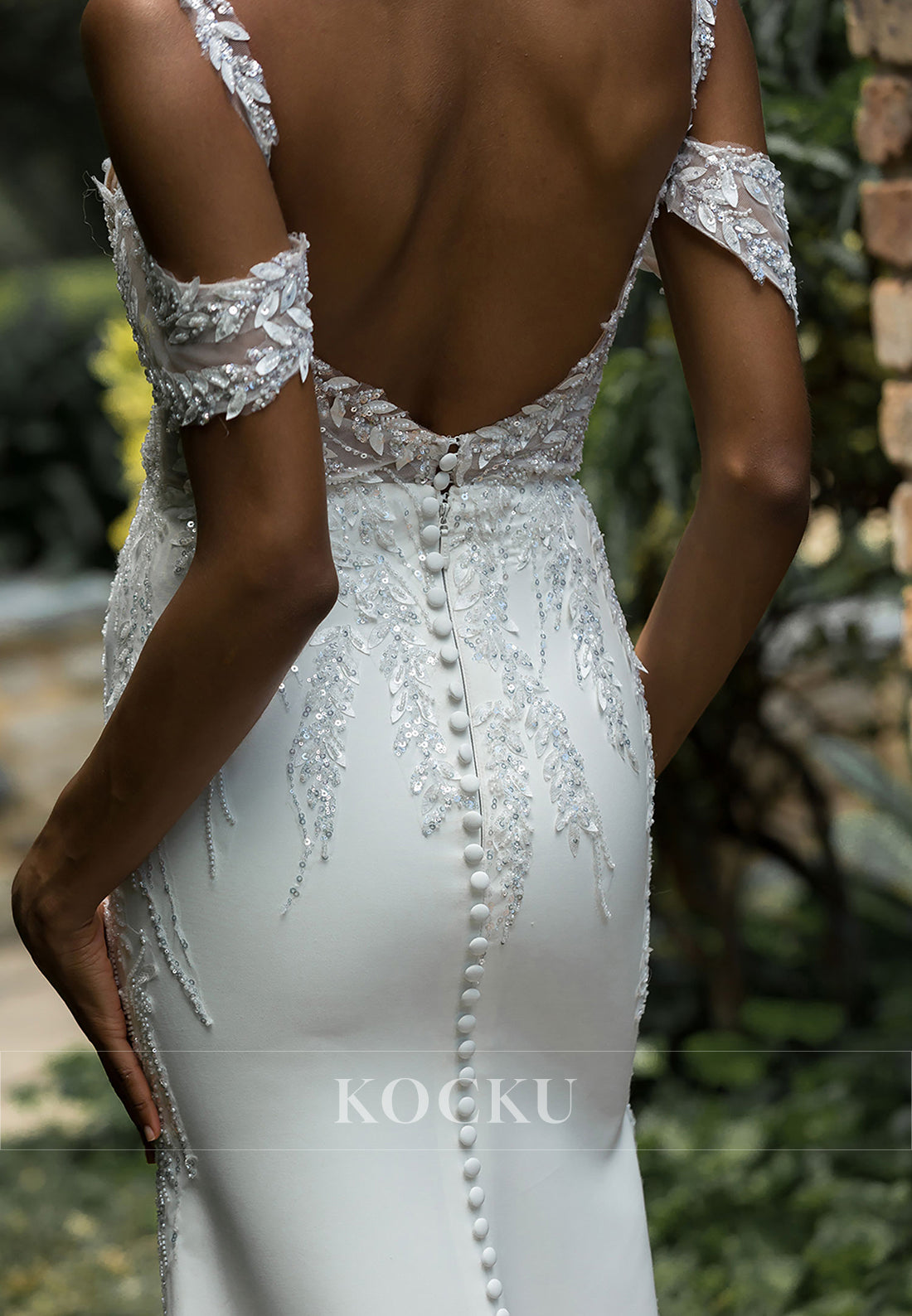Romantic Off - Shoulder Bridal Gown with Lace Bodice, Mermaid Silhouette & Train