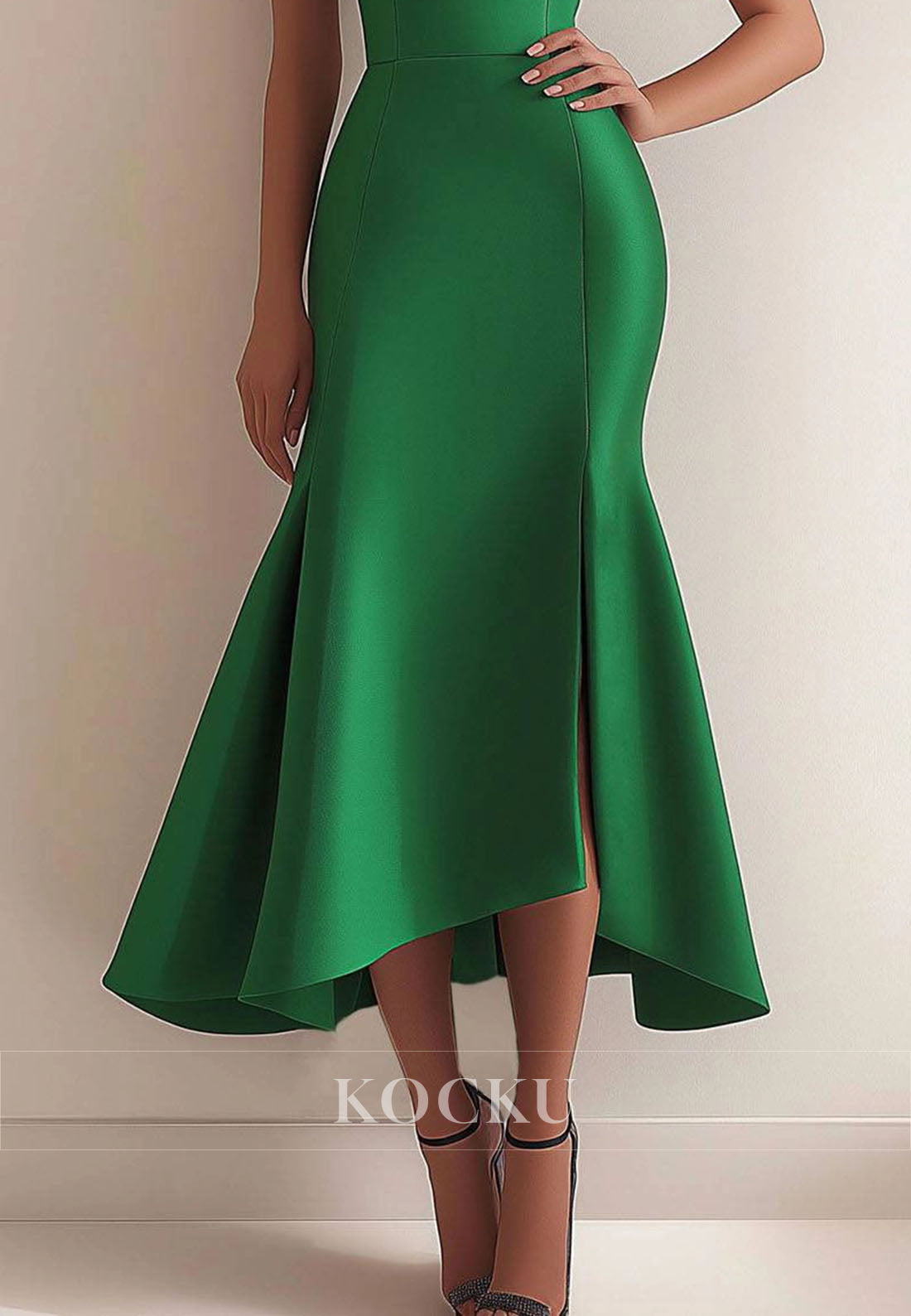 Formal Gowns Off-Shoulder Mermaid Satin Midi Wedding Guest Dresses