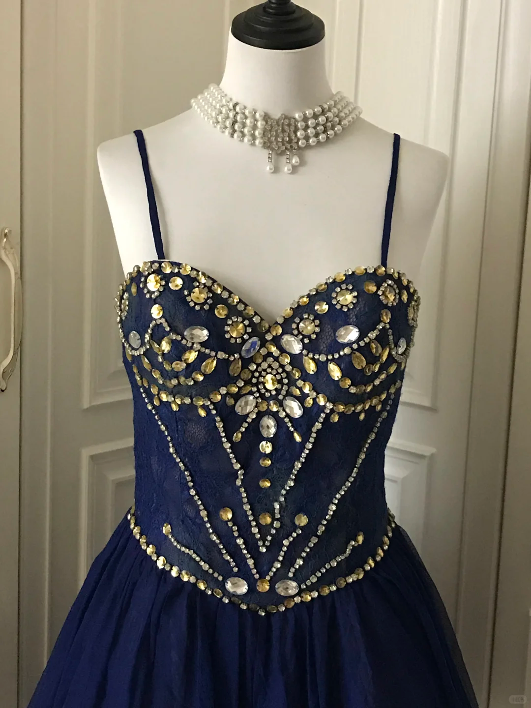 Vintage Navy Blue Lace Beaded A Line Homecoming Dress Birthday Dress S545