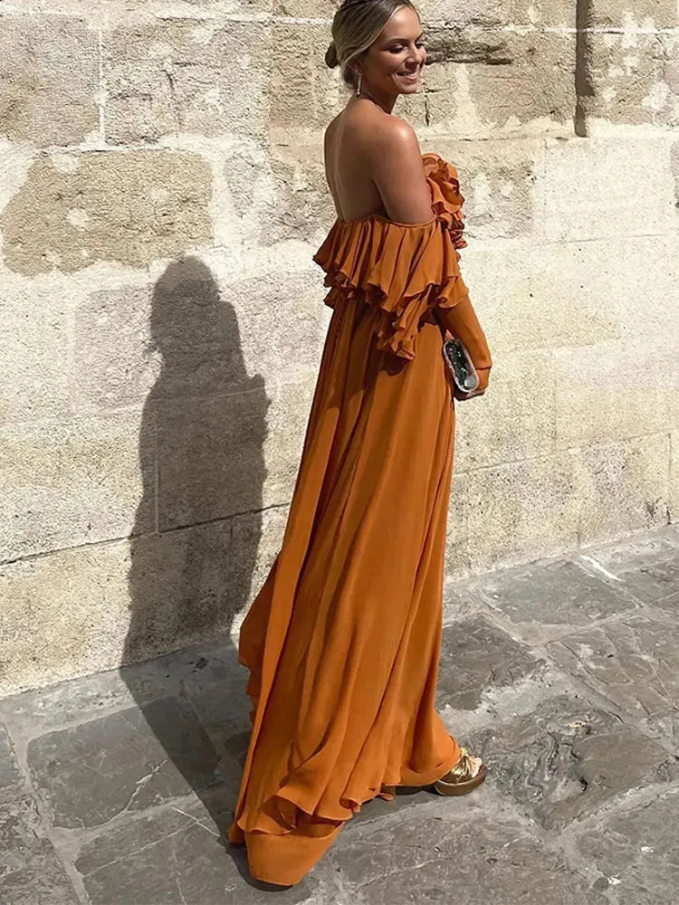 Classic Chiffon Evening Dresses Ruffles A Line Long Prom Gowns fg7465