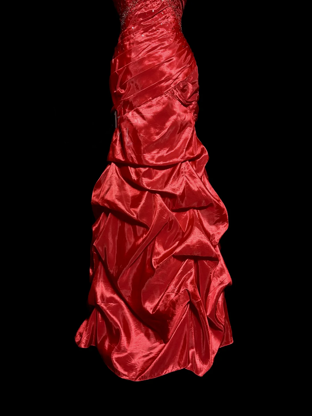 Aesthetic Mermaid Strapless Neckline Red Taffeta Prom Dress Ruffle Long Party Dress SD2917