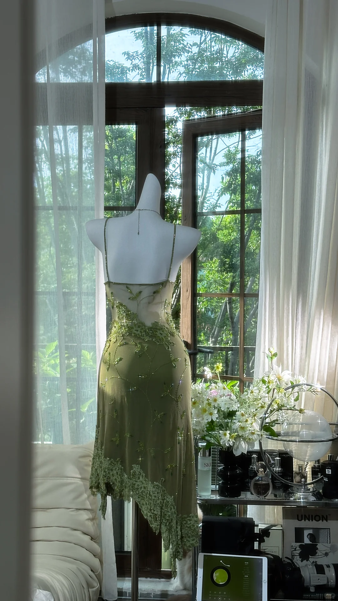 Vintage Spaghetti Straps Green Lace Appliques Beaded Short Graduation Homecoming Dress Birthday Outfits S723