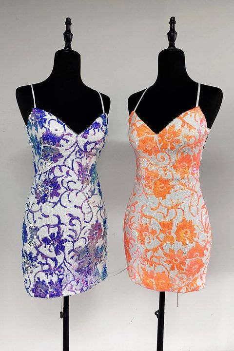 Stylish Sheath Spaghetti Straps Pink Sequins Short Homecoming Dress 16th Birthday Outfits D005