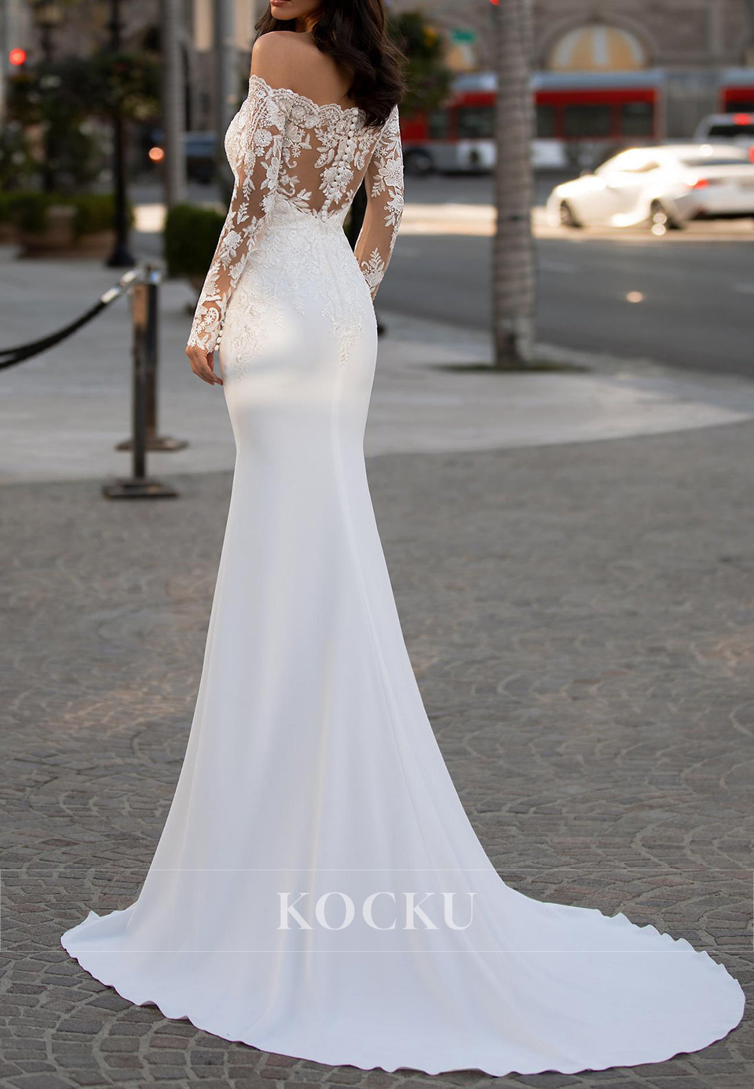 Elegant Off - Shoulder Lace Illusion Long Sleeve Mermaid Wedding Dress