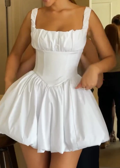 Simple White Square Neck A-Line Homecoming Dresses A Line Short Birthday Outfits S372