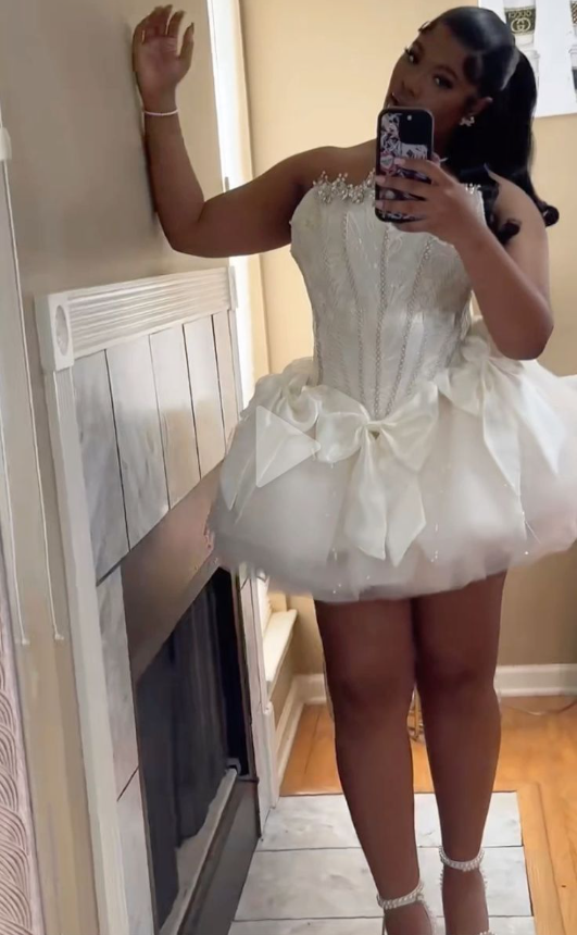 White Strapless A-Line Tulle Birthday Outfits Short Party Dress Classy Graduation Homecoming Dress S498