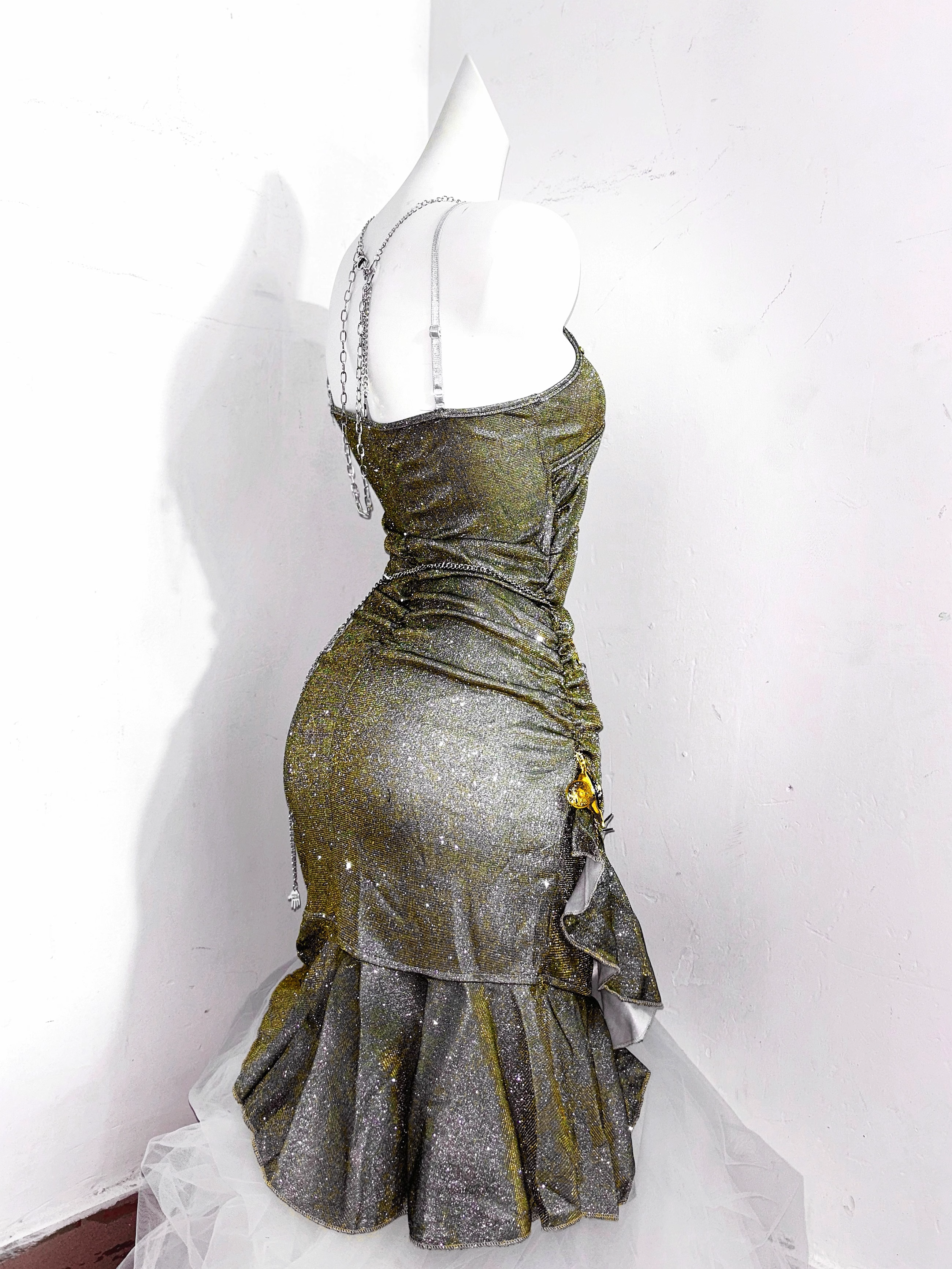 Vintage Green Spaghetti Straps Ruffle Short Homecoming Dress Birthday Outfits S609