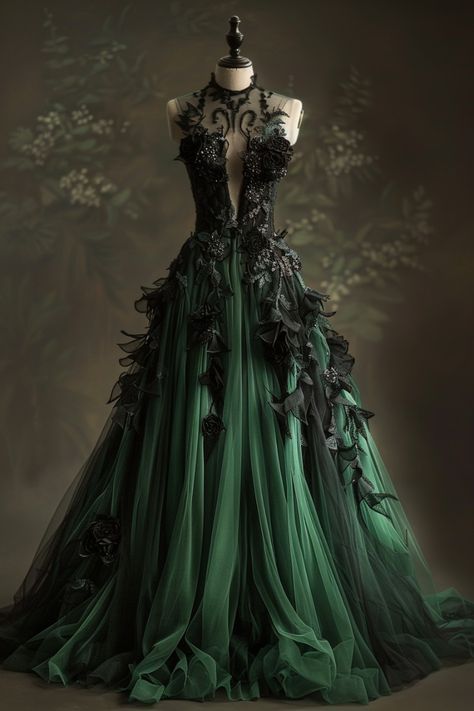 A Line Green Tulle Long Prom Dresses, Formal Graduation Evening Dresses