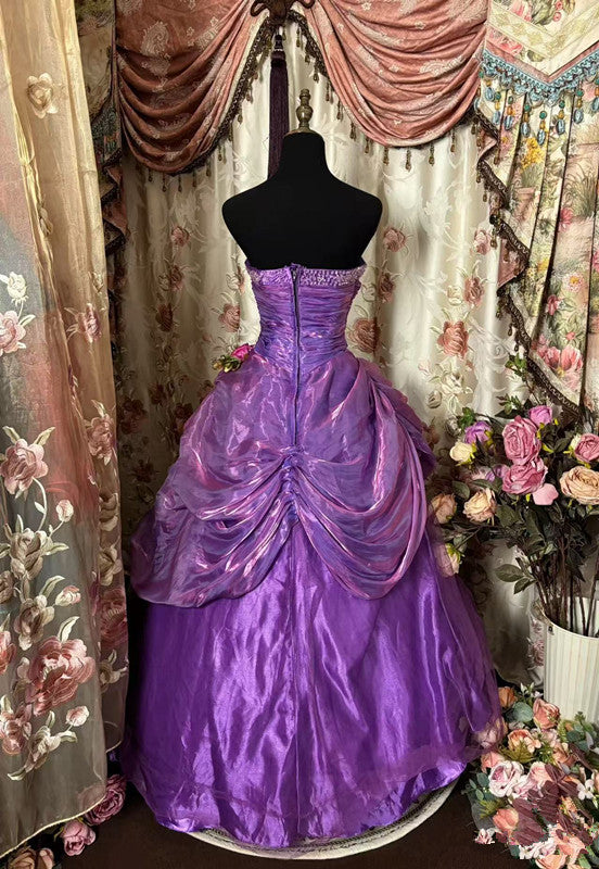 A Line Purple Strapless Prom Gown Unique Long Evening Dresses