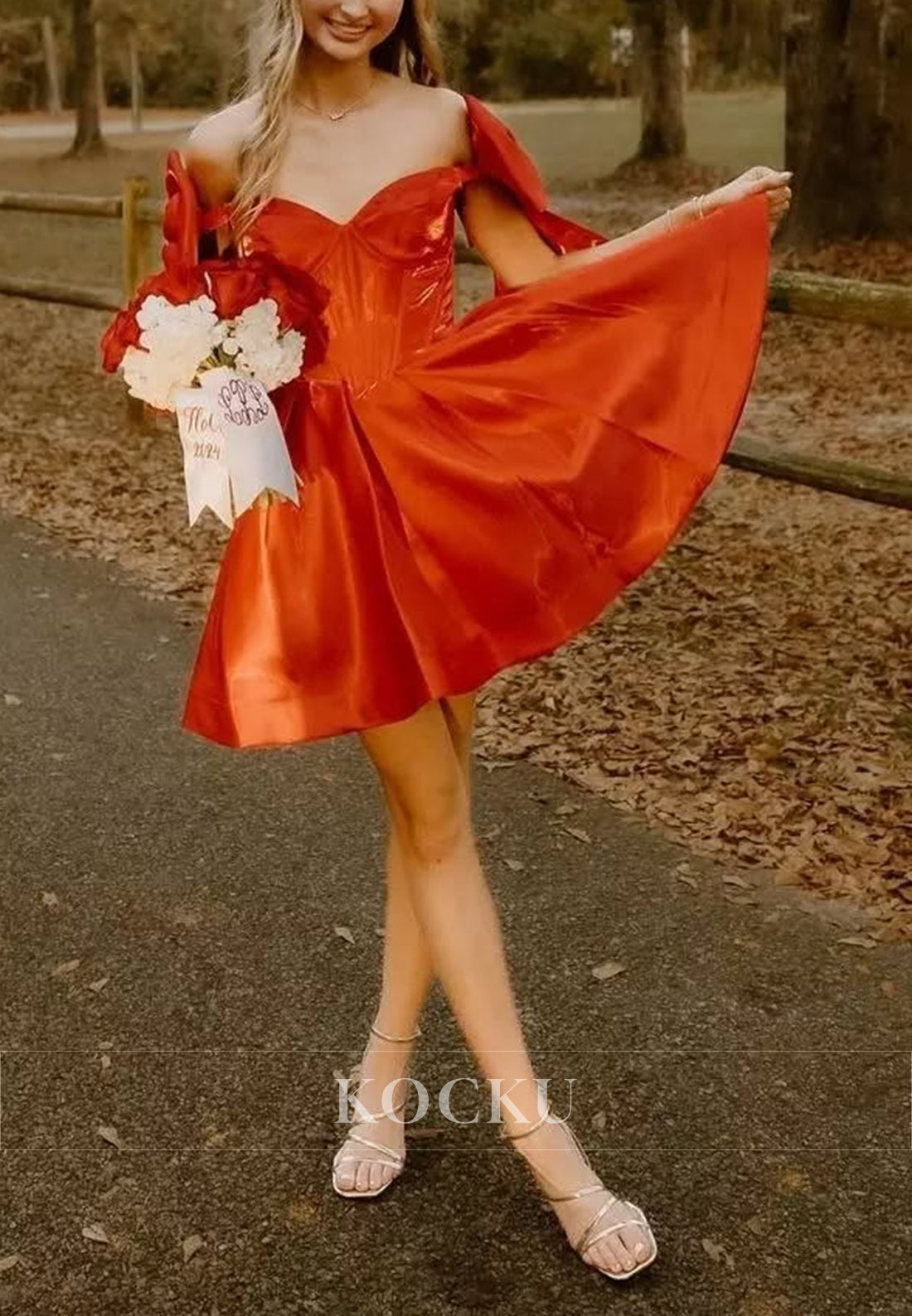 A-Line Off the Shoulder Bowknot Pleated Homecoming Dresses