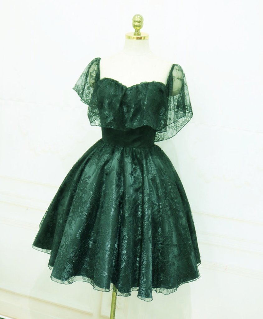 Beautiful Lace Green Off Shoulder Knee Length Party Dress, Homecoming Dress
