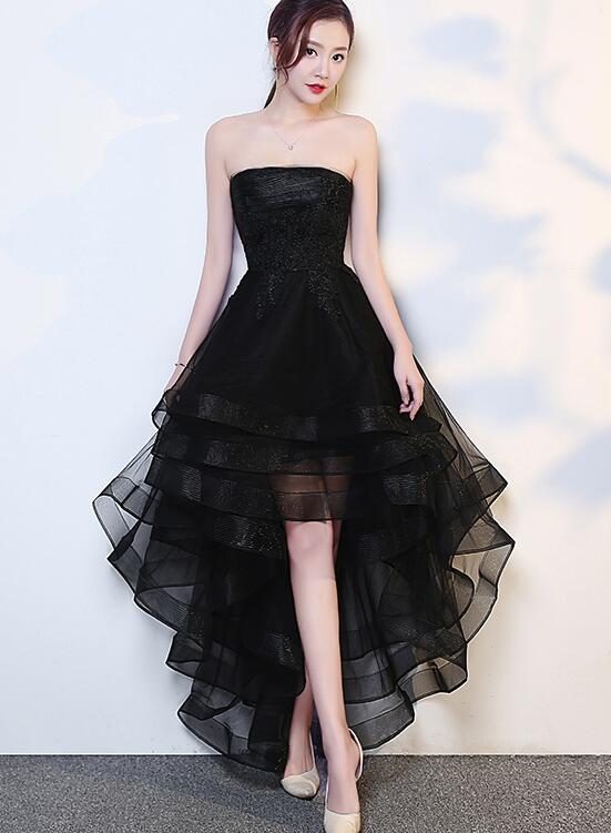 Black High Low Tulle And Applique Fashion Homecoming Dresses, Black Party Dress, Tulle Party Dress