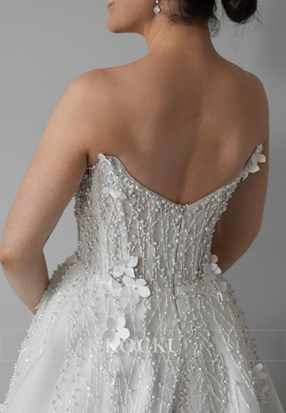 Strapless Ball Gown Wedding Dress with Beaded Embroidery & 3D Florals
