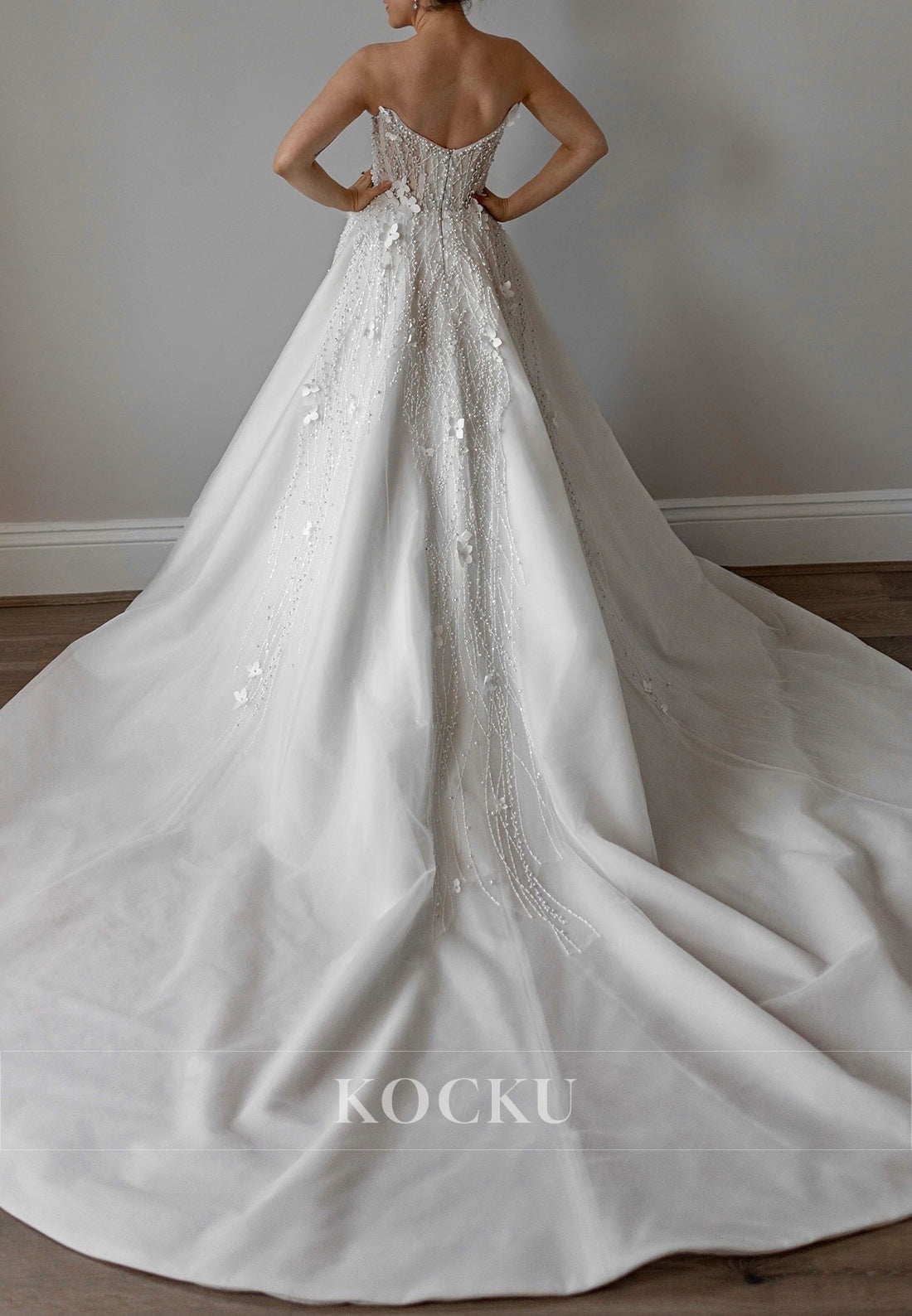 Strapless Ball Gown Wedding Dress with Beaded Embroidery & 3D Florals