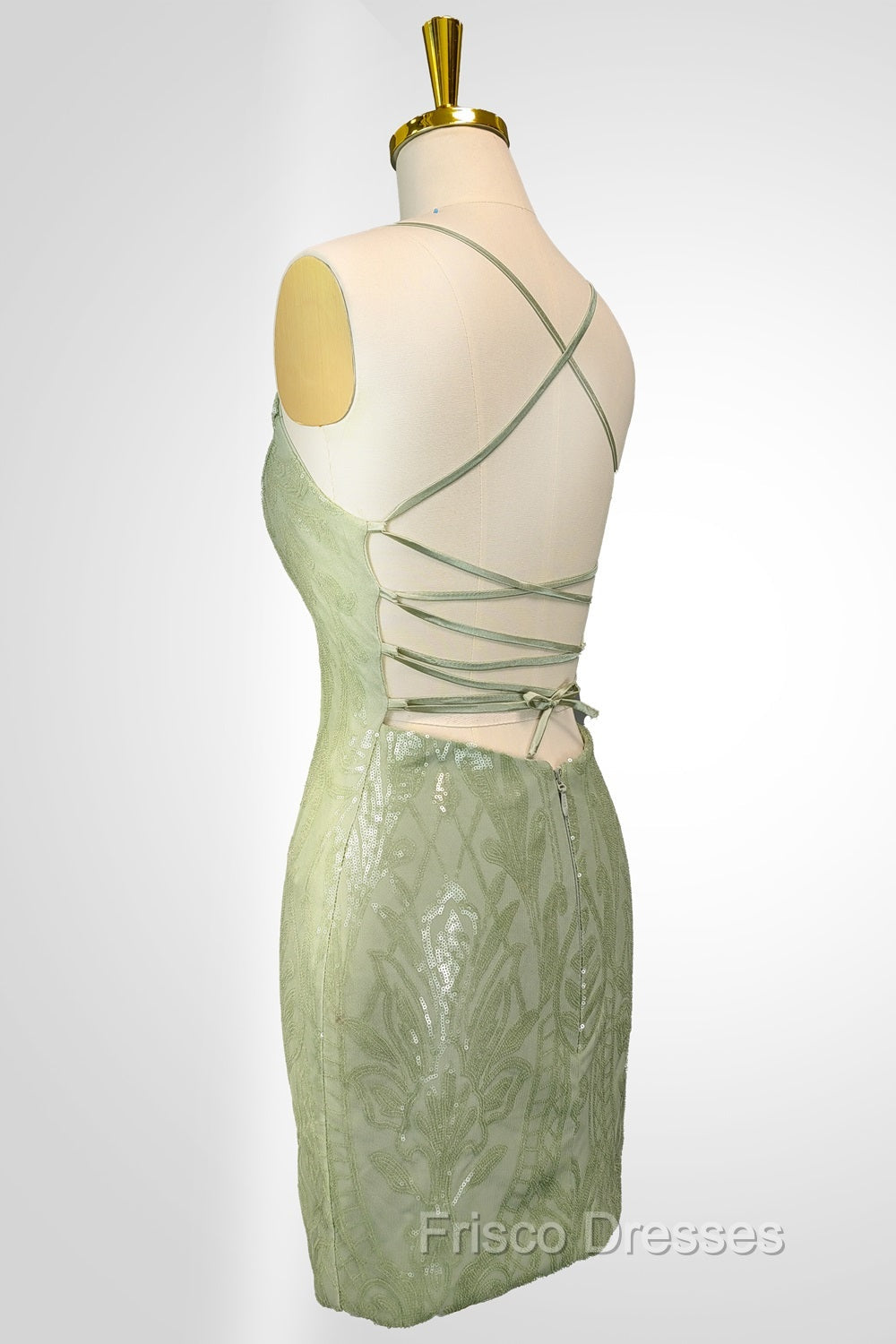 Cute Green Spaghetti straps Lace Up Sequined Homecoming Party Dress