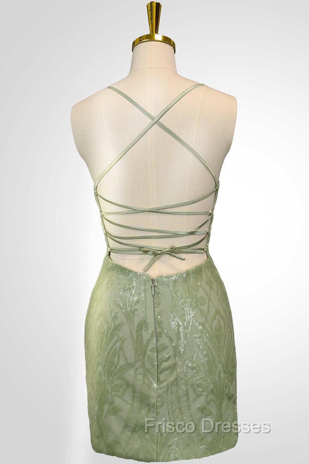 Cute Green Spaghetti straps Lace Up Sequined Homecoming Party Dress