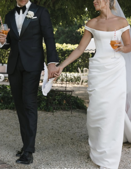 Dreamy Wedding Dress Sheath Off The Shoulder White Satin Summer Long Wedding Dresses Bridal Gowns