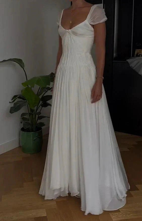 Elegant White A-Line Bride Gowns Enchanted Chiffon Luxury Wedding Dress