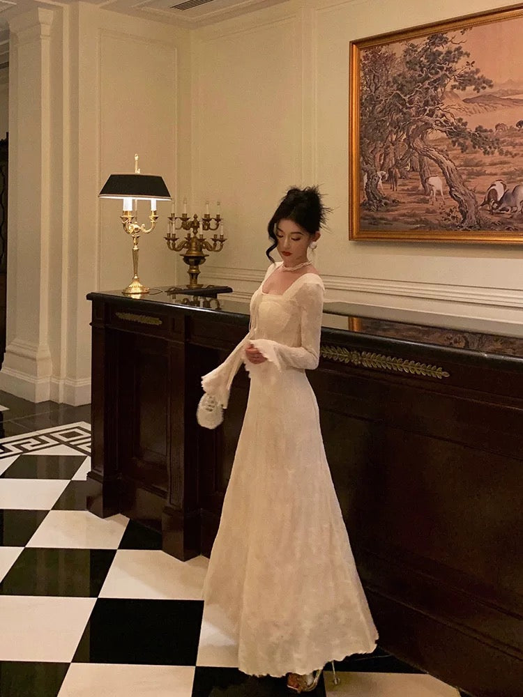 Gorgeous A Line Long Sleeves White Lace Date Night Dress Prom Dresses Birthday Outfits