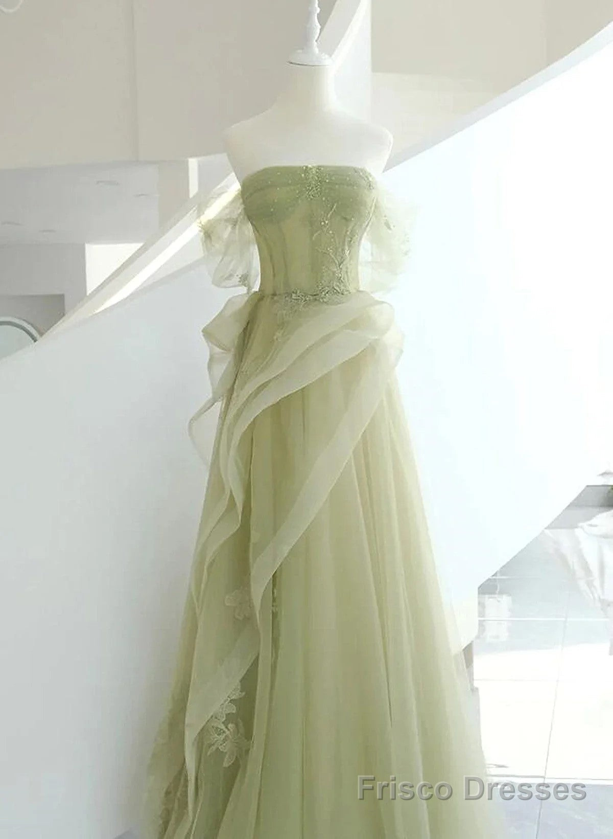 Light Green Tulle with Beaded A-line Prom Dress Light Green Evening Dress Party Dress