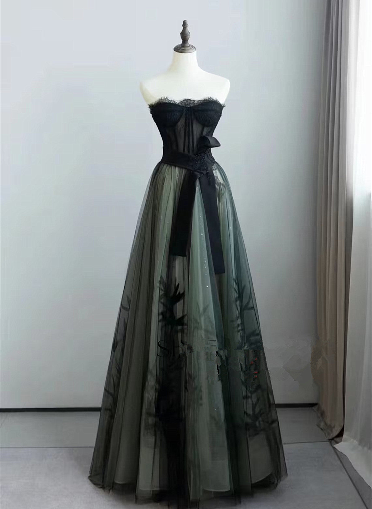 Lovely Green And Black Sweetheart Long Evening Dress, A-Line Prom Dress Party Dress