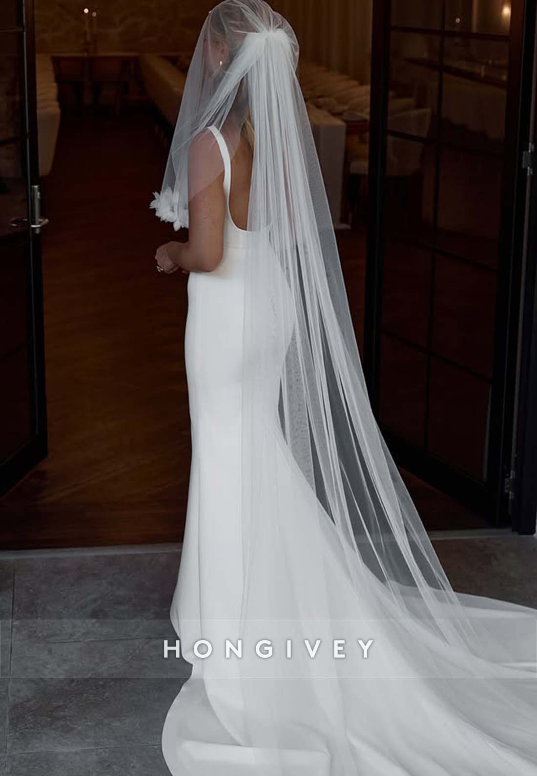 Square Pleated Sleeveless Regular Straps Mermaid Wedding Dresses
