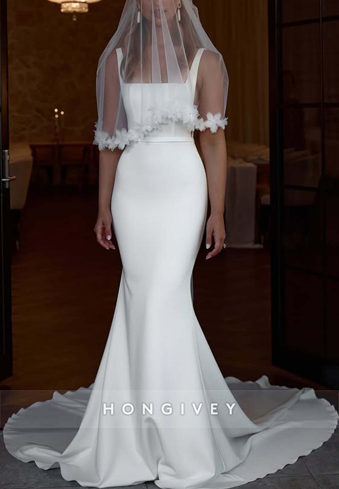 Square Pleated Sleeveless Regular Straps Mermaid Wedding Dresses