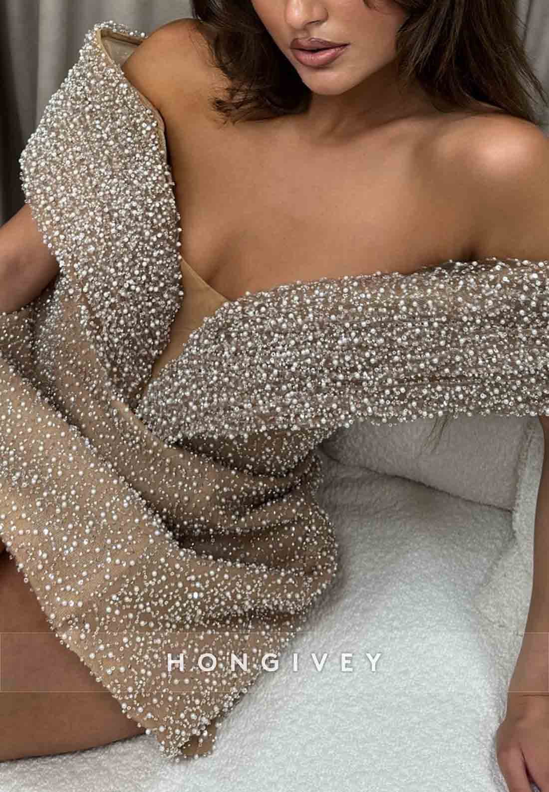 V-Neck Glitter Off the Shoulder A-Line Beading Short Homecoming Dresses