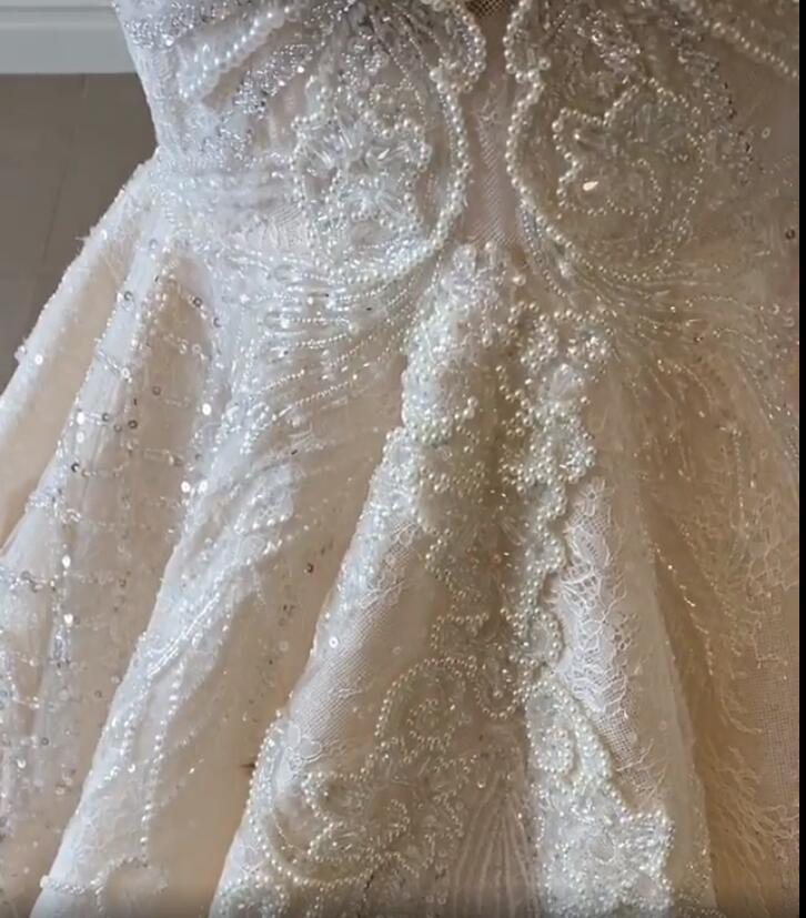 Luxurious Lace Beaded Wedding Dresses One Shoulder Mermaid Bridal Gowns Crystal Beads Sequin Sweep Train