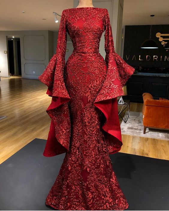 Mermaid Red Long Prom Dress, Sequin Formal Dress