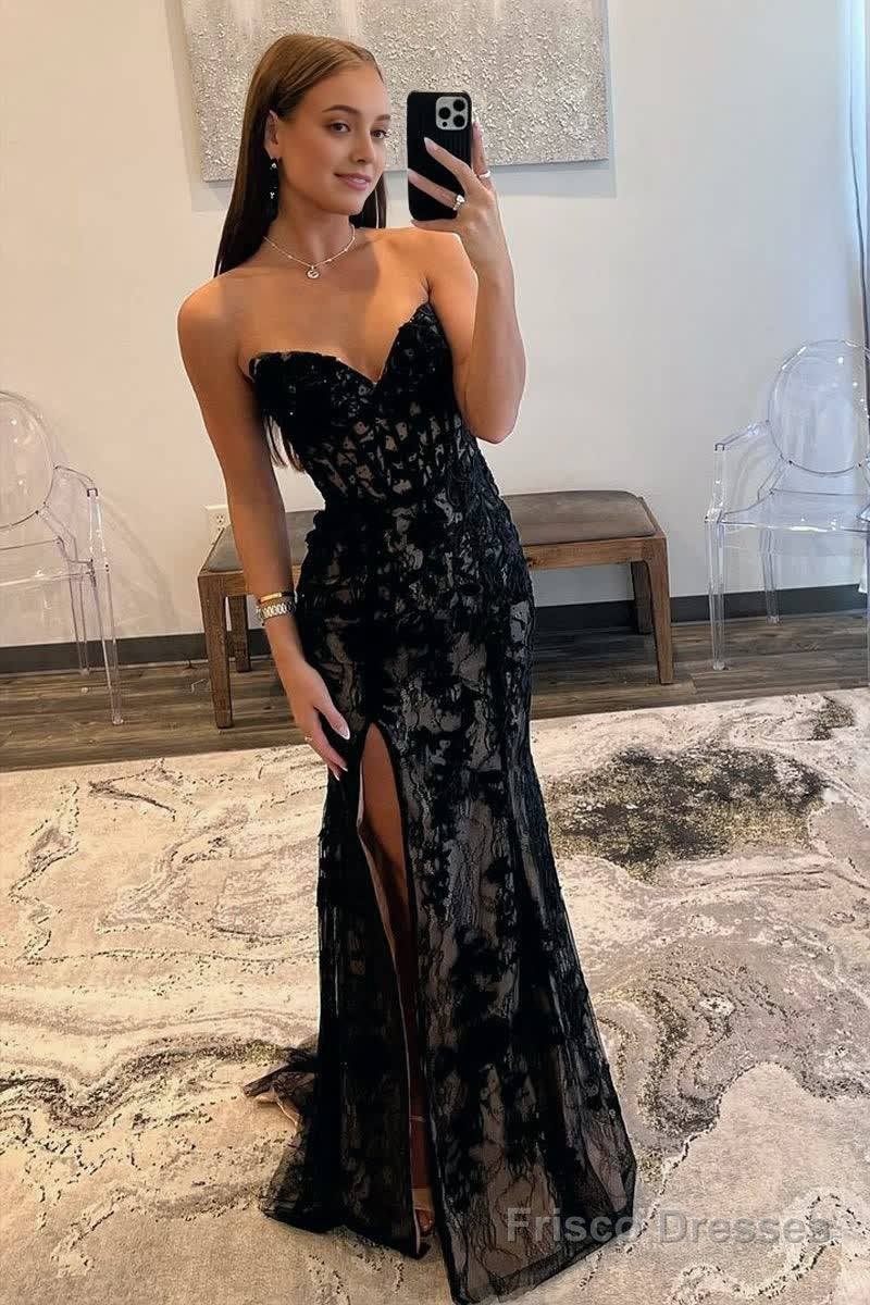 Mermaid Strapless Lace Prom Dress with Slit