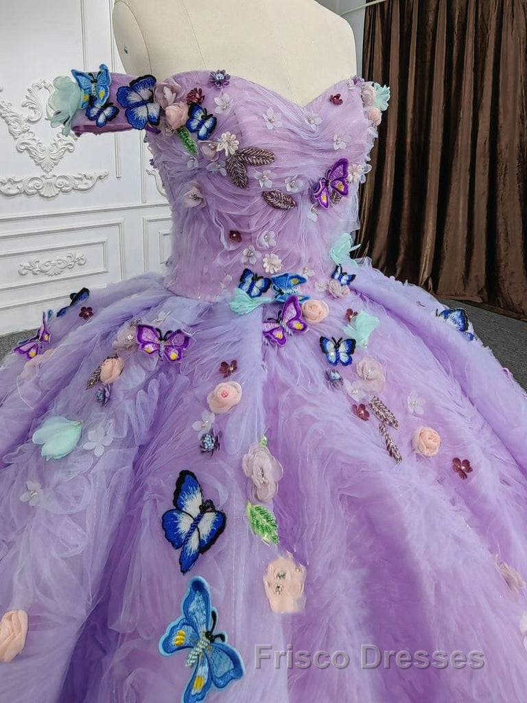 Quinceanera Dress Off the Shoulder Party Dress Sweetheart Neck Lavender Tulle Ball Gown