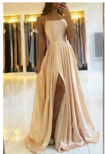 Simple A Line Sage Green Long Prom Dress With Slit Evening Party Dress